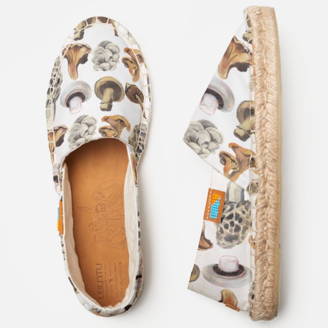 #2 Rustic Mushrooms Pattern, White Canvas Espadrilles (Side)
