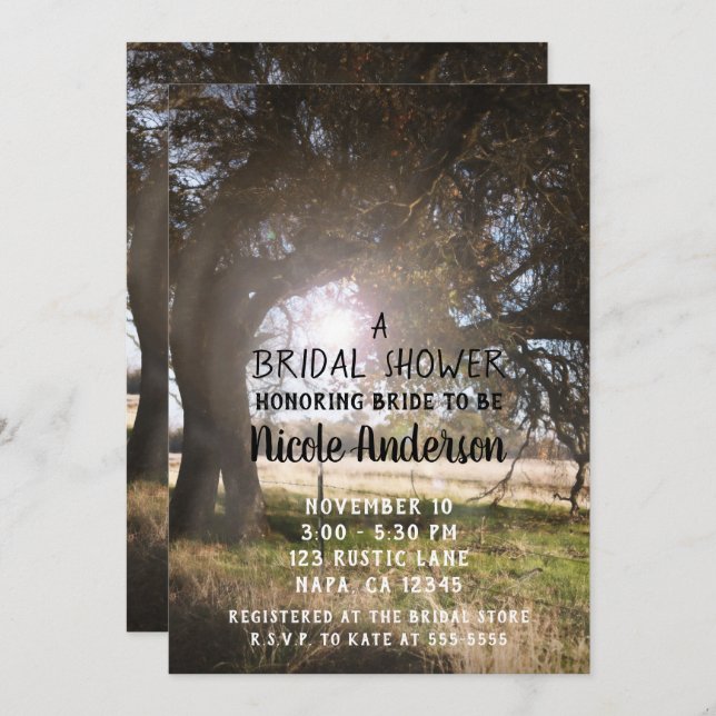 2 Rustic Trees Afternoon Dusk Sunset Bridal Shower Invitation (Front/Back)
