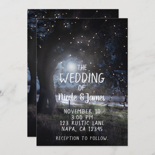 2 Rustic Trees Evening Lights Dusk Sunset Wedding Invitation