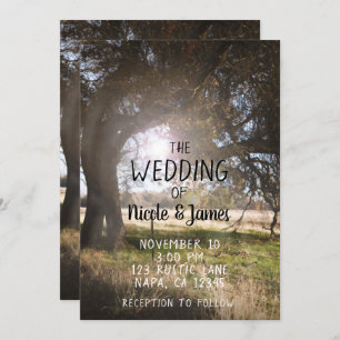 2 Rustic Trees Noon Dusk Sunset Country Wedding Invitation