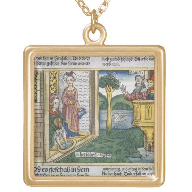 2 Samuel 11 1-5 David sees Bathsheba bathing, from Gold Plated Necklace (Front)