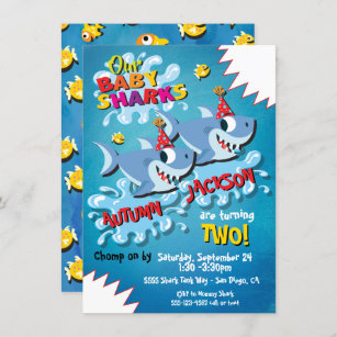 2 Sharks Baby Birthday Party invitation
