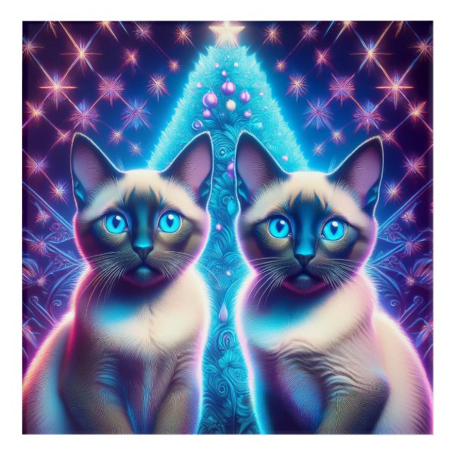 2 Siamese Kittens Posing In With Christmas Tree Acrylic Print (Front)