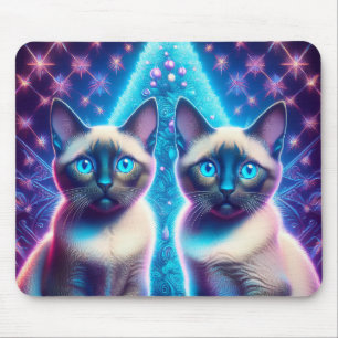 2 Siamese Kittens Posing In With Christmas Tree Mouse Pad
