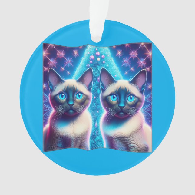 2 Siamese Kittens Posing In With Christmas Tree Ornament (Front)