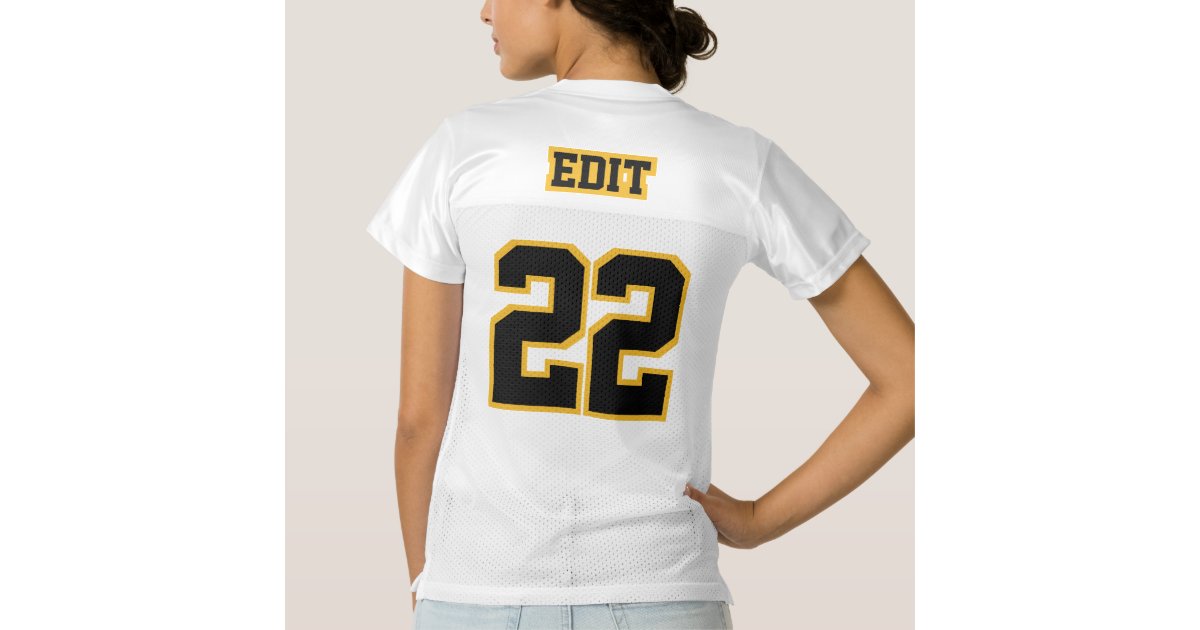 Women's Custom Football Jersey / White and Golden Yellow 