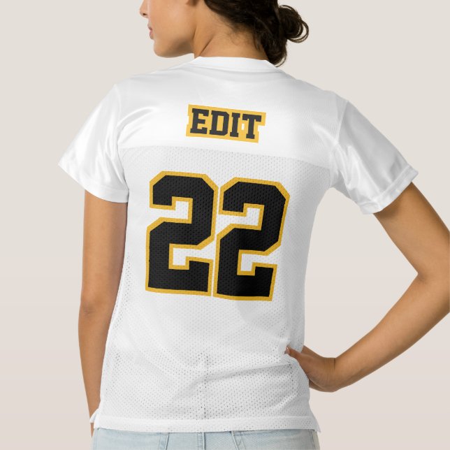 2 Side BLACK GOLD WHITE Womens Football Jersey (Back)