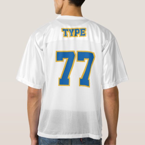 2 Side BLUE GOLD WHITE Mens Football Jersey