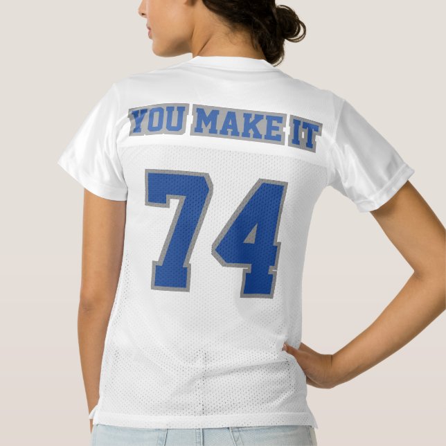 2 Side BLUE GREY WHITE Womens Football Jersey (Back)