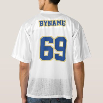 2 Side Blue Old Gold White Mens Football Jersey by FOOTBALL_JERSEY_DIY at Zazzle