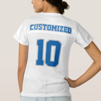 2 Side Blue Silver White Womens Football Jersey by FOOTBALL_JERSEY_DIY at Zazzle
