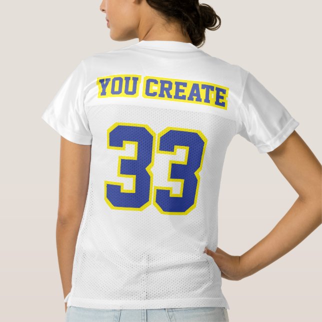 2 Side BLUE YELLOW WHITE Women Football Jersey (Back)