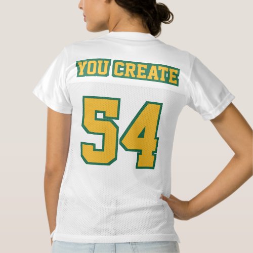 2 Side GOLD GREEN WHITE Womens Football Jersey