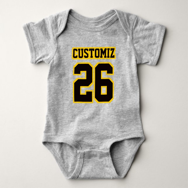 2 Side GRAY BLACK GOLD Crewneck Football Outfit Baby Bodysuit (Front)