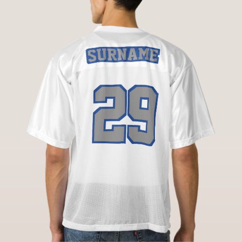 2 Side GREY BLUE WHITE Mens Football Jersey