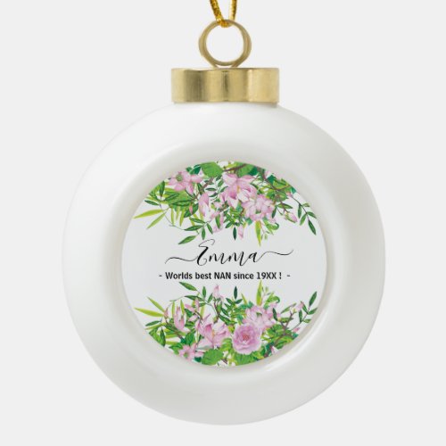 2 side magnolia and bamboo ceramic ball christmas ornament