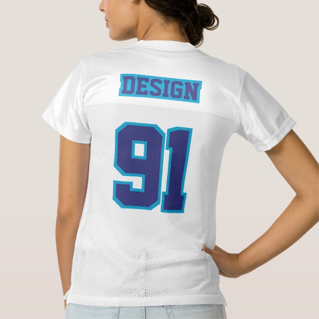 2 Side NAVY BLUE WHITE Womens Football Jersey (Back)