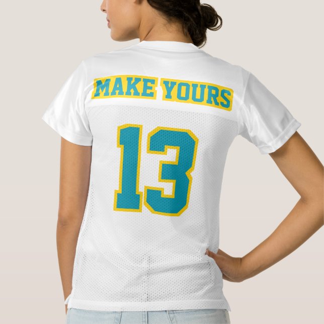 2 Side TEAL GOLDEN YELLOW WHITE Women Sport Jersey (Back)
