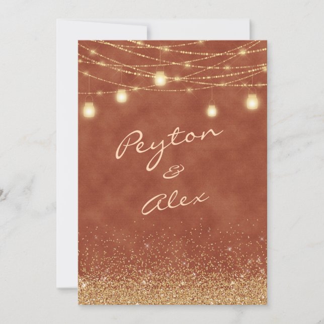 2 Side Terracotta Gold Glitter Wedding Invitation (Front)