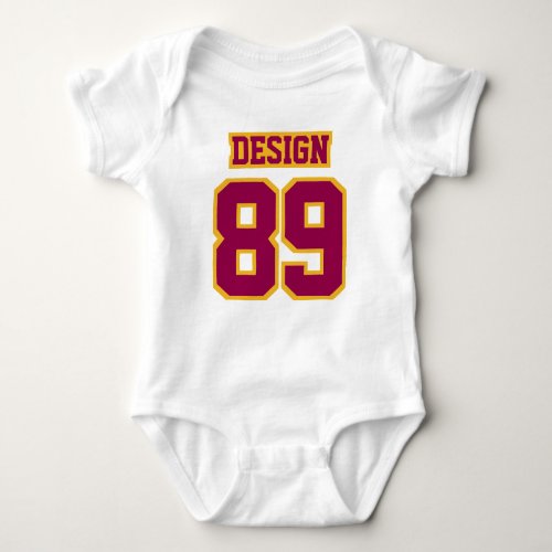 2 Side WHITE BURGUNDY GOLD Football Jersey Outfit Baby Bodysuit
