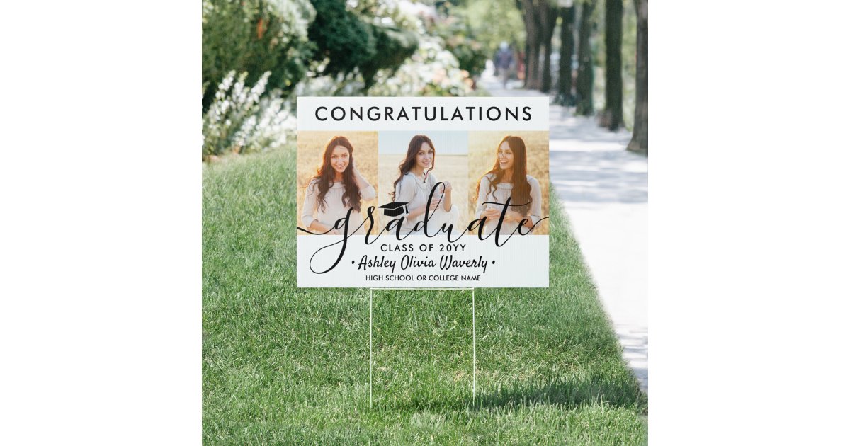 2 Sided 6 Photo Elegant Script Graduation Yard Sign | Zazzle