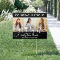 2 Sided 6 Photo Graduation Congrats Black Yard Sign