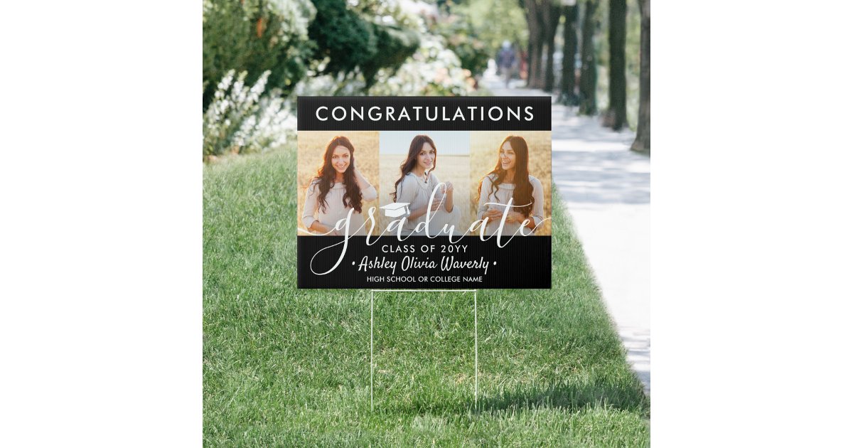 2 Sided 6 Photo Graduation Congrats Black Yard Sign | Zazzle