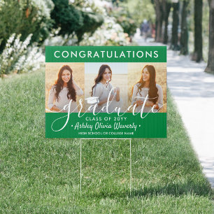2 Sided 6 Photo Graduation Congrats Green Yard Sign