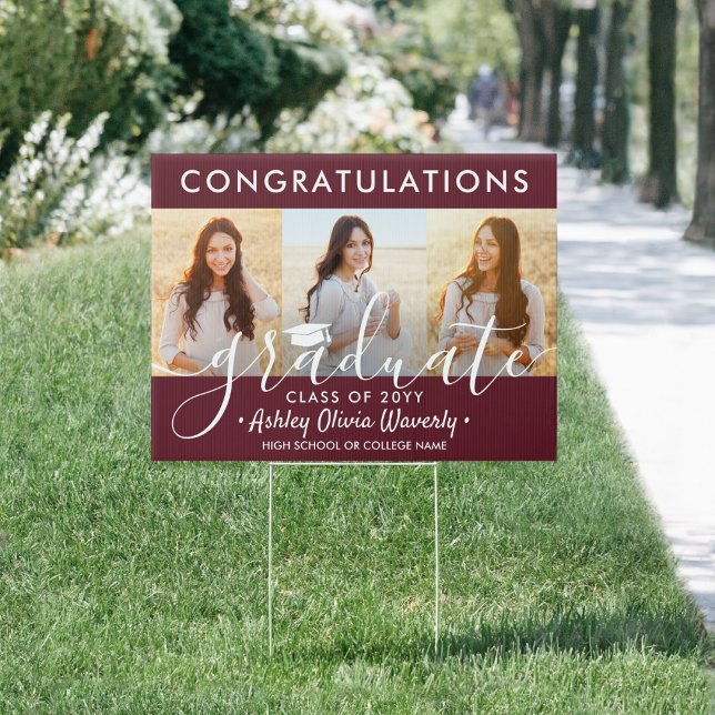 2 Sided 6 Photo Graduation Congrats Maroon Yard Sign (Creator Uploaded)