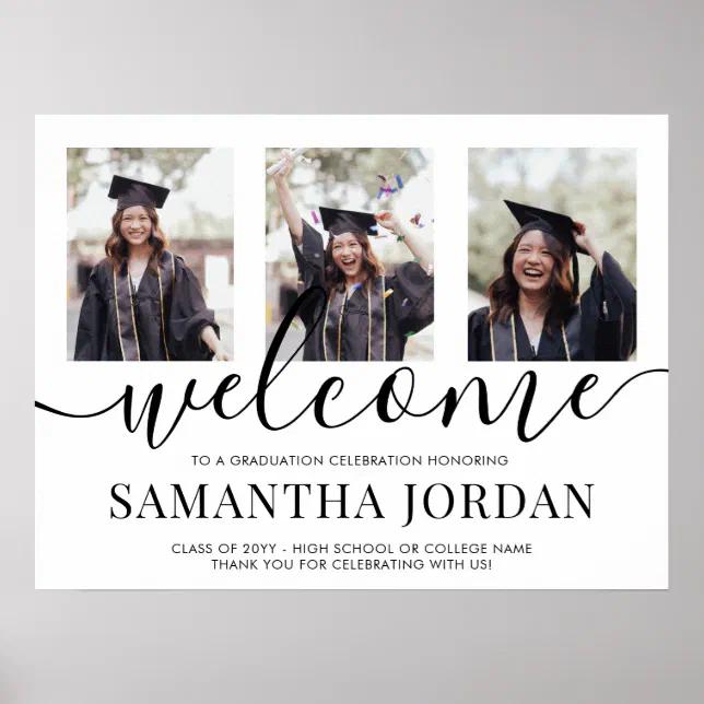 2 Sided 6 Photo Graduation Party Welcome Poster | Zazzle