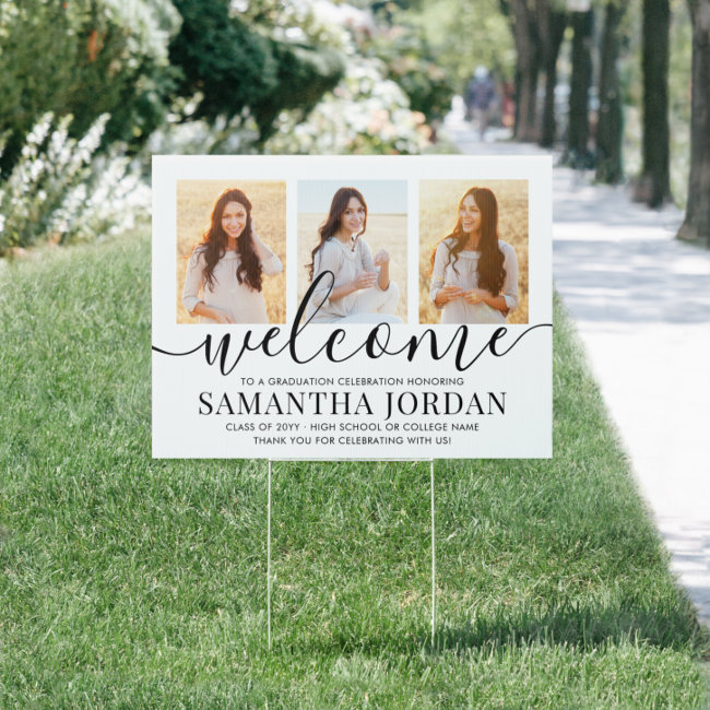 2 Sided 6 Photo Graduation Party Welcome Yard Sign