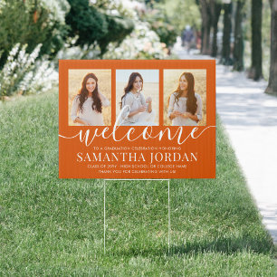 2 Sided 6 Photo Graduation Welcome Orange Yard Sign