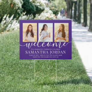 2 Sided 6 Photo Graduation Welcome Purple Yard Sign
