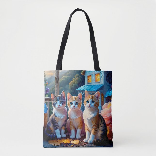 2-Sided 7 Adorable Artist designed Kittens Tote Bag (Front)