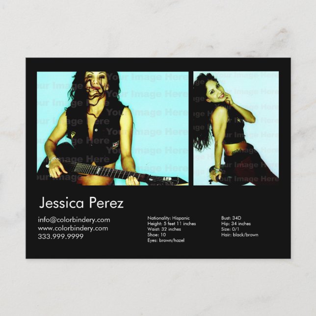 2-Sided Actor & Model 2 Shot Black Headshot Comp Postcard (Front)