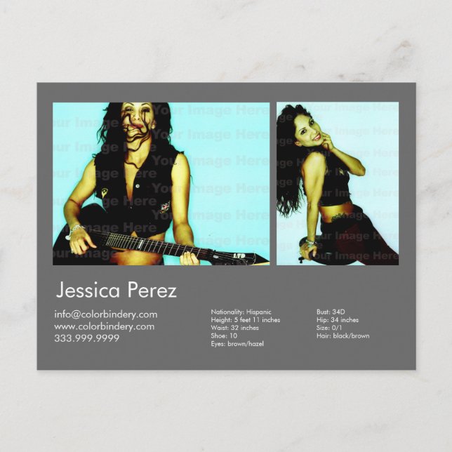 2-Sided Actor & Model 2 Shot Dark Gray Headshot Co Postcard (Front)