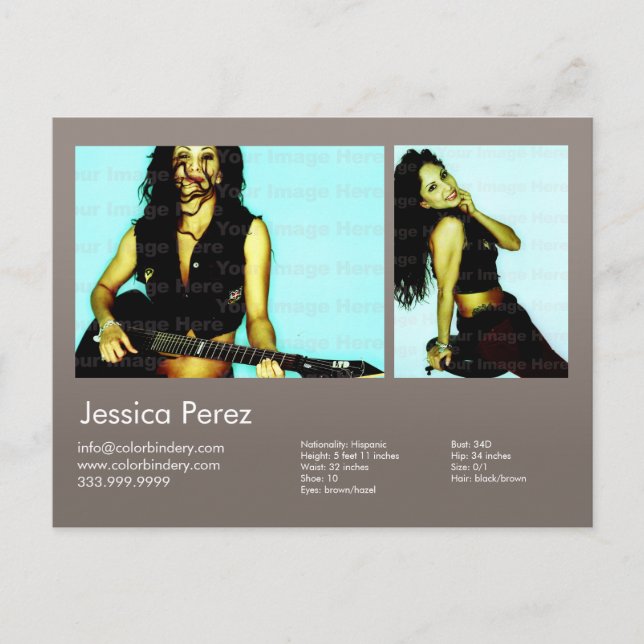 2-Sided Actor & Model 2 Shot Warm Gray Headshot Co Postcard (Front)