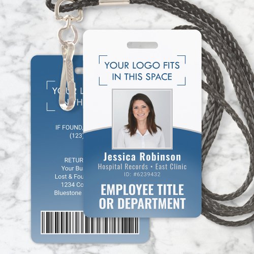 2 Sided Barcode  Your Logo Employee Photo ID Blue Badge