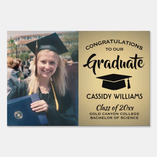 2 Sided Black Gold Faux Foil Photo 2020 Graduation Sign