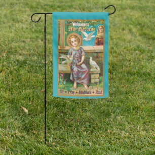 2-sided Boy Jesus Seated on a Bench amid Doves Garden Flag