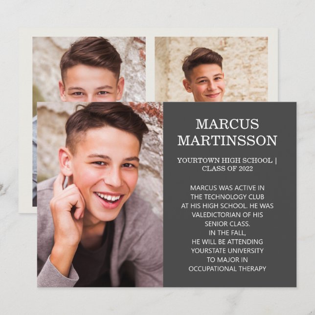 2-Sided Brown Graduation 3 Photo Announcement  (Front/Back)