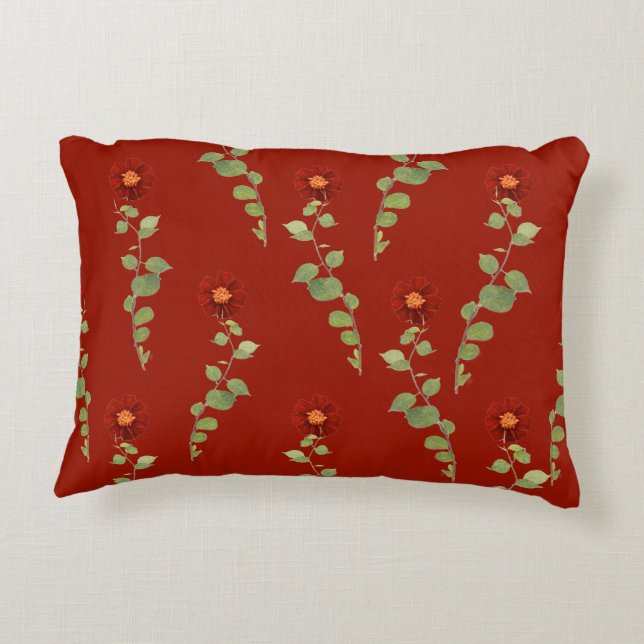 2-sided Burgundy flowers/tan background-other Side Accent Pillow (Back)