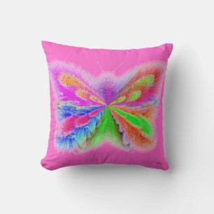 2 Sided Butterfly Abstract Pink and Lime Green Throw Pillow