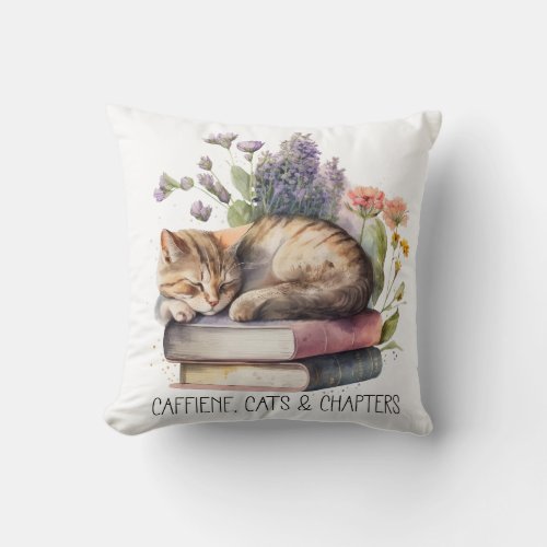 2 Sided Cats Coffee Books Throw Pillow