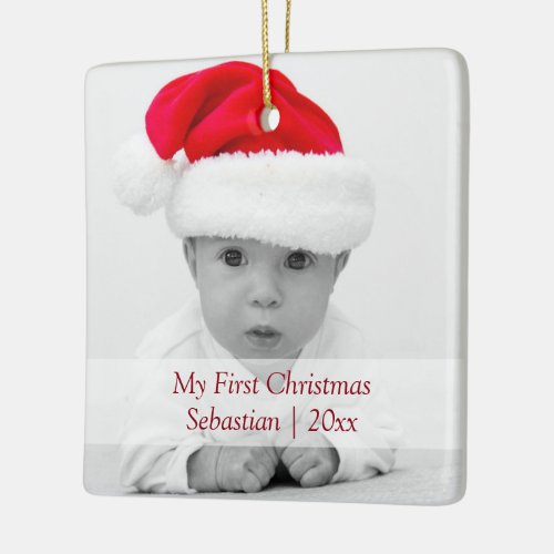 2 sided Christmas Red Text Personalized Ceramic Ornament