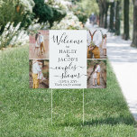 2 Sided Couples Bridal Shower 8 Photo Welcome Yard Sign<br><div class="desc">Welcome guests to a stylish couples wedding shower with an elegant custom photo collage outdoor lawn sign. Pictures and all text are simple to personalize, and can be different or the same on front and back. (IMAGE PLACEMENT TIP: An easy way to center a photo exactly how you want is...</div>