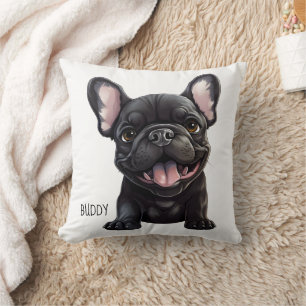 2 sided, custom color & text, Frenchie puppy Throw Pillow