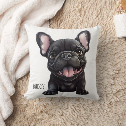 2 sided custom color  text Frenchie puppy Throw Pillow