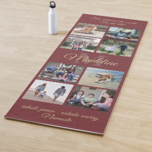 2 Sided Custom Mantra Burgundy Gold Monogram Photo Yoga Mat