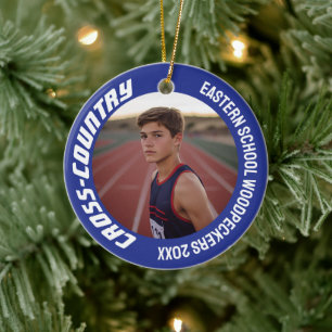 2-Sided Customizable Sports Cross-Country Photo Ceramic Ornament